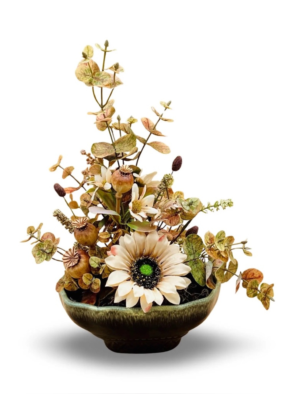 Silk Floral Centerpiece in Vintage Hull Vase: MCM Home Decor